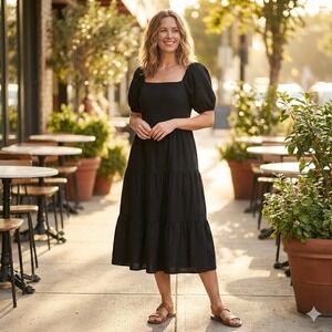 Old Navy Smocked Midi Dress Black 3X‎